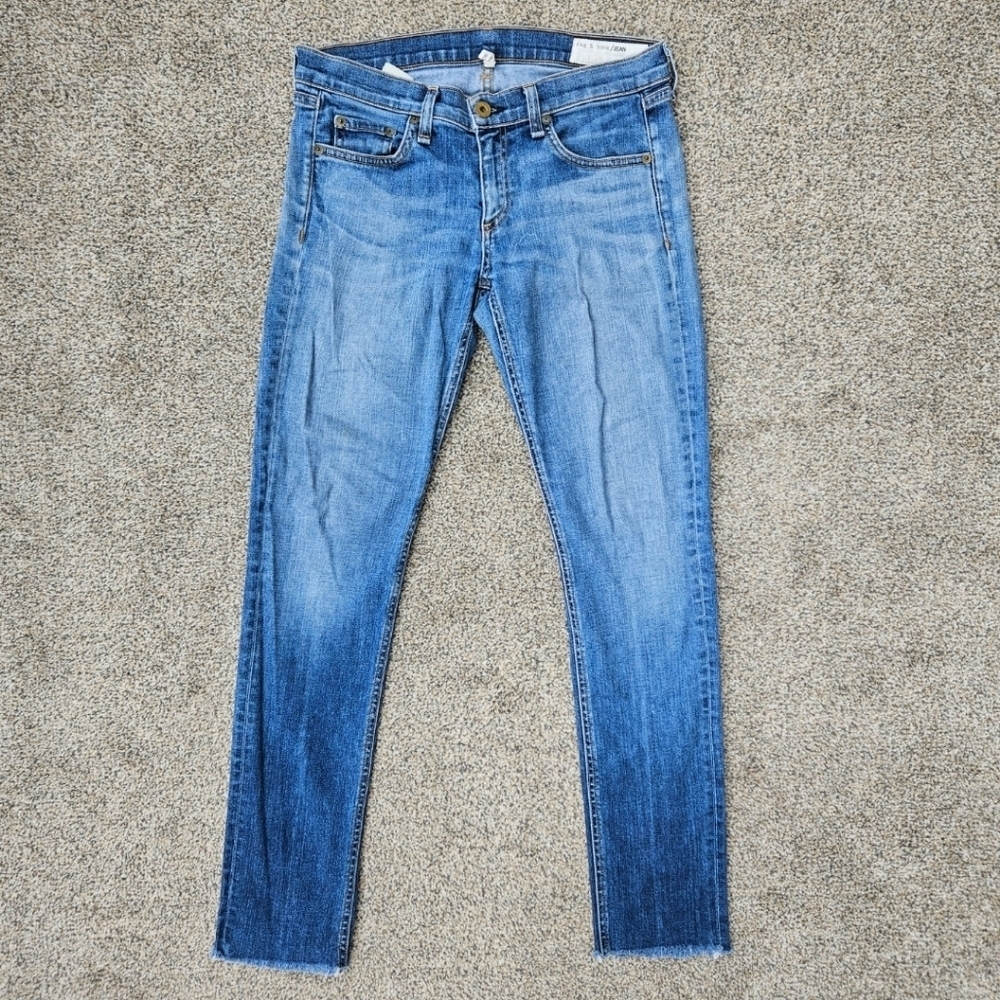 Rag & Bone DRE Jeans Slim Distressed Light Wash Raw Hem Keiko Wash Women Size 26